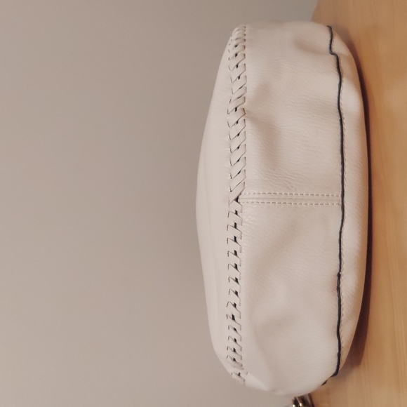 Sondra Roberts Squared White Faux Leather Hobo Handbag w/ Metallic Braided Strap - Picture 7 of 16